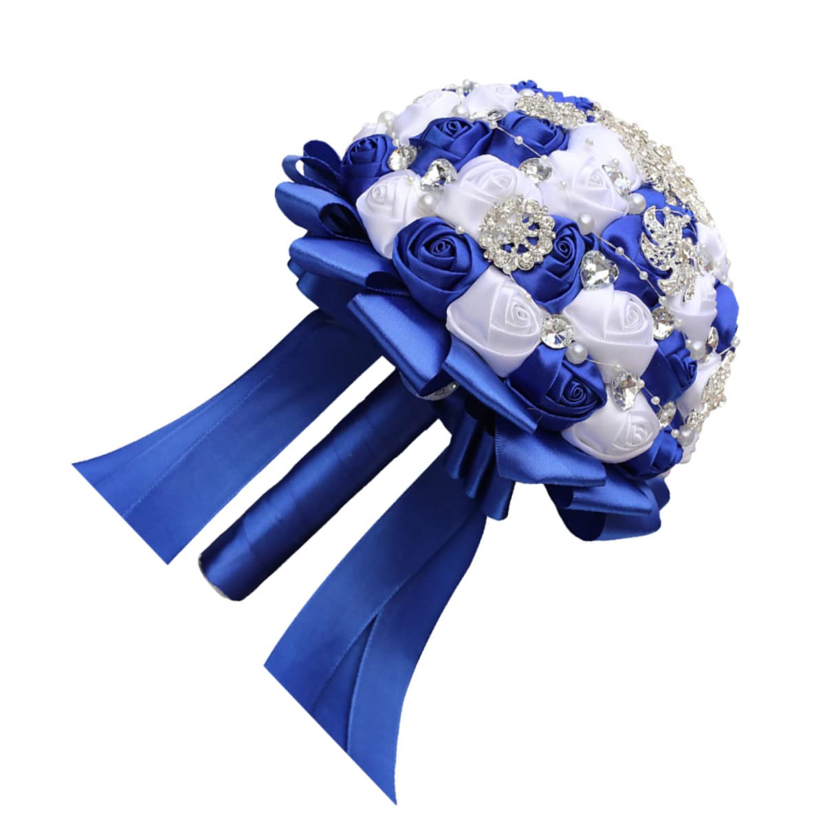 Cabilock Brautstrauß Schleife und Strasssteinen Weiß Blau als Brautblumen und Hochzeitsdeko Geeignet für Wohnzimmer Schlafzimmer und Hochzeit