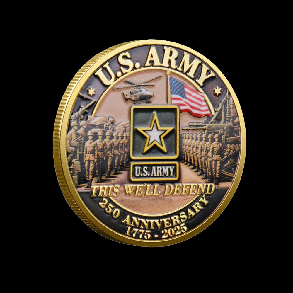 U.S. Army 250th Anniversary Commemorative Gold-Plated Challenge Coin, Double-Sided High Relief Military Collectible for Veterans, 1775-2025 (Type A)