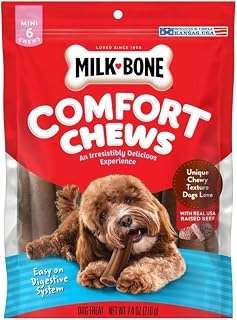 Milk-Bone Mini Comfort Chews: Real Beef Dog Treats with Chewy Texture, Rawhide-Free, 7.4oz Bag of 6