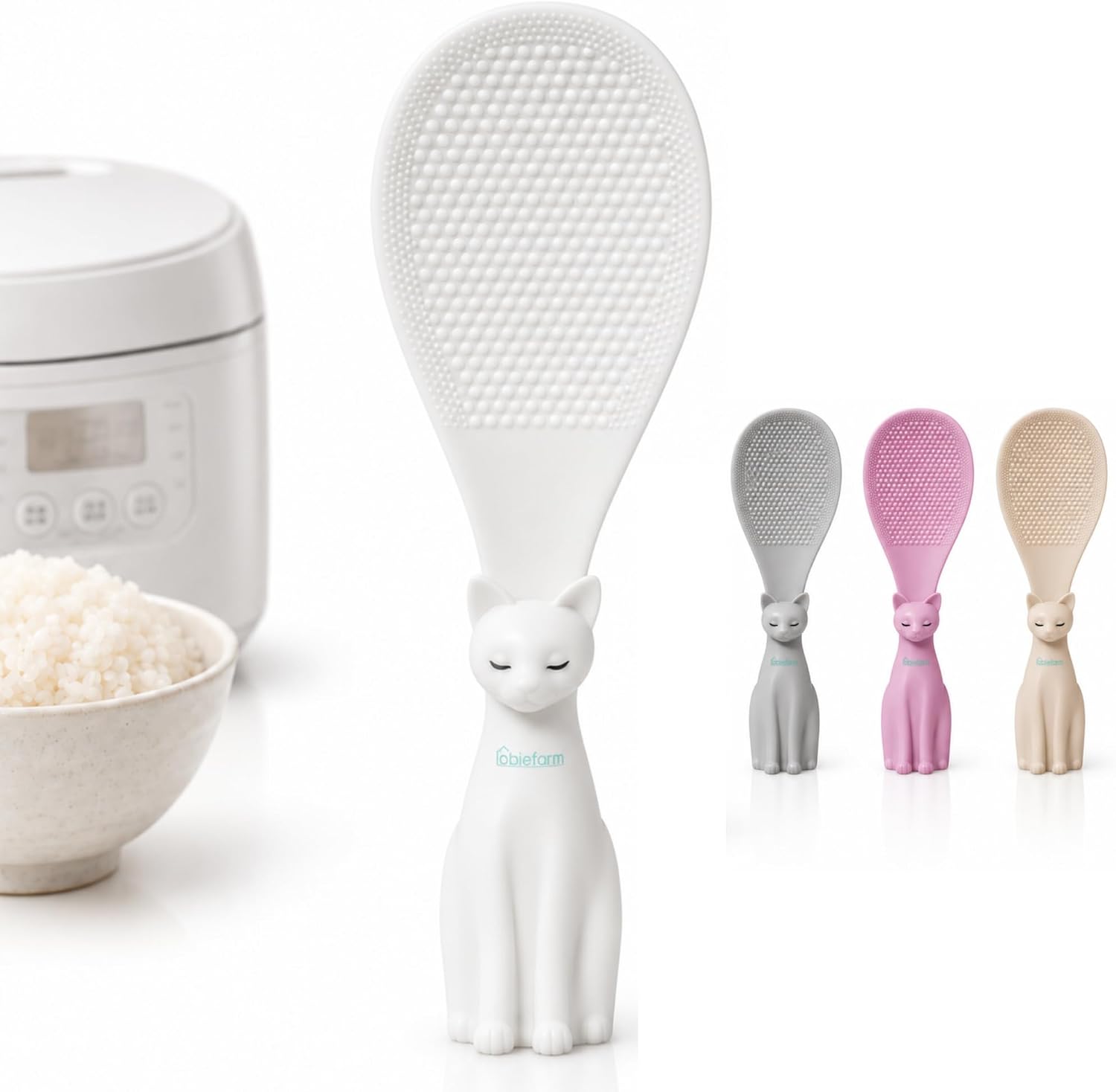 Cat Rice Scoop, Self-Standing Rice Paddle, Made in Korea (White)