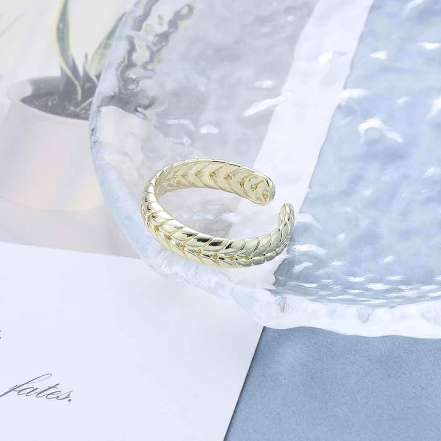 Minimalist Gold Plated Open Ring Dainty Metal Wheat Leaf Rings Adjustable Leaf Finger Ring Jewelry for Women - Image 3