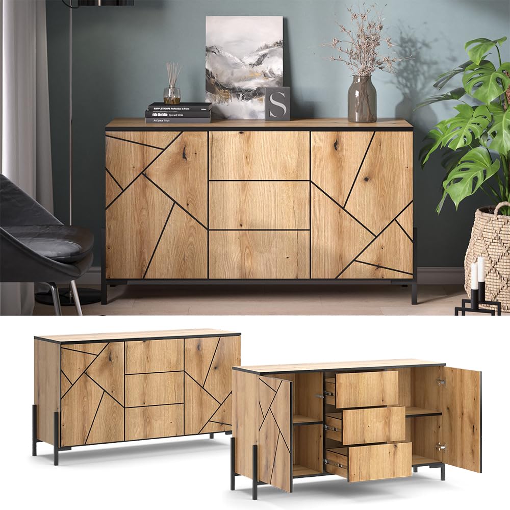 Vicco Kommode Hatto, Eiche, 124 x 69.6 cm | geeignet zur Ablage und Aufbewahrung im Schlafzimmer