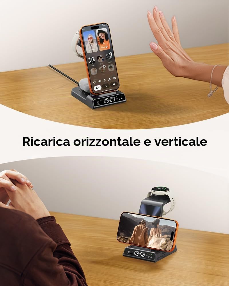Stazione di Ricarica Wireless 3 in 1 per Garmin Orologio Vivoactive/Venu/Forerunner/Instinct/Fenix/Epix 2, Supporto di Ricarica per Samsung S25/S24, per iPhone Air/17/16(Senza Adattatore)