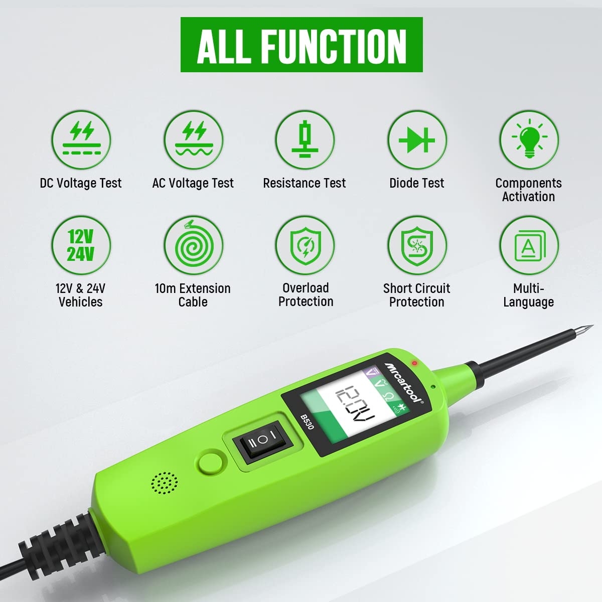 MR CARTOOL B530 Kfz Stromkreistester 12/24V Autoelektrik-Tester Power Circuit Probe Kit Elektrotester Elektronisch Diagnosesystem Prüfen für Prüfung Elektrischen Anlage