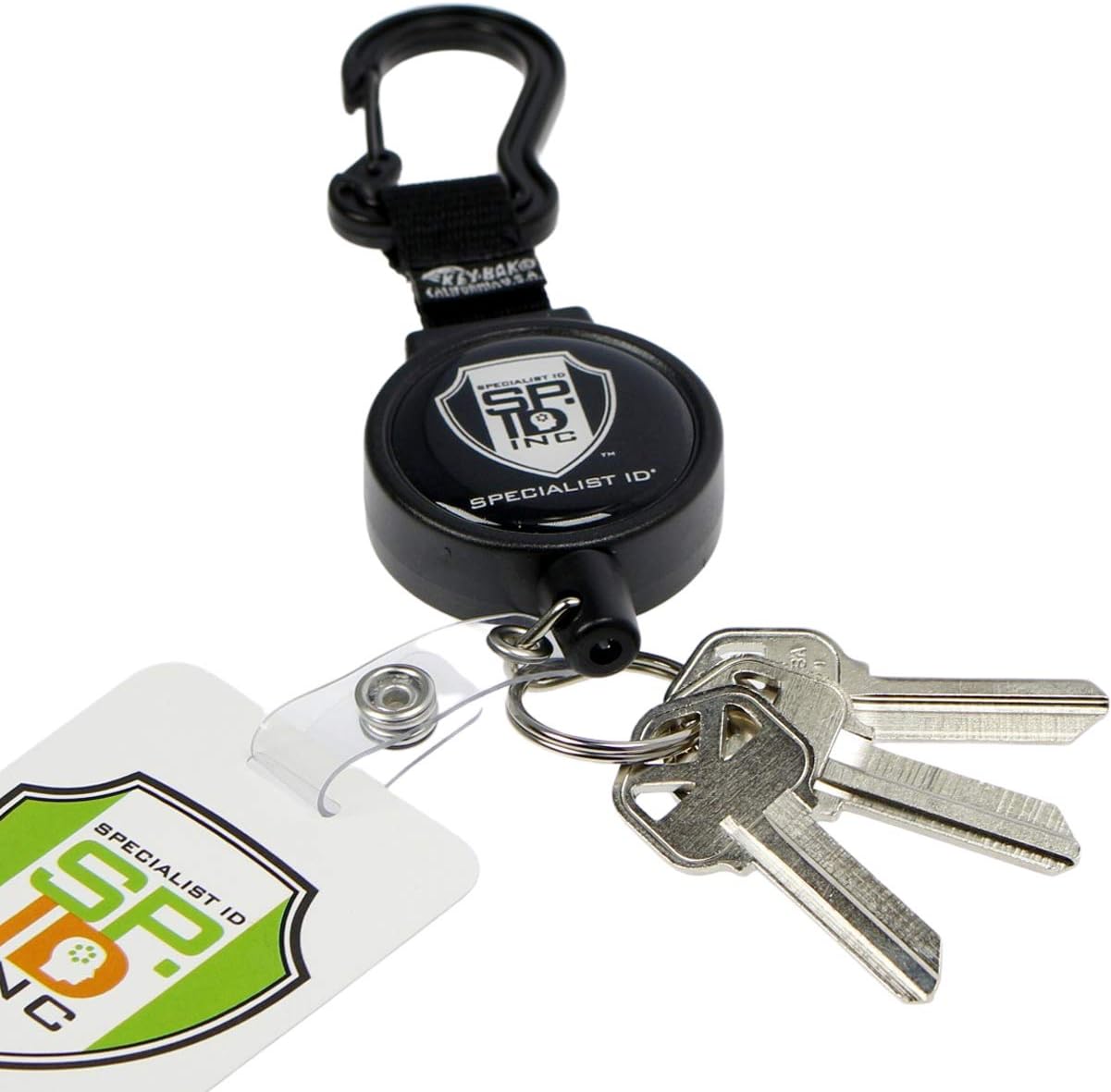 5 Pack - Heavy Duty Badge Reel with Badge Holder & Key Ring - Carabiner Retractable Keychain Lanyard with Strong Kevlar® Cord, Card Strap & Belt Loop Clip by Specialist ID & Key-Bak USA