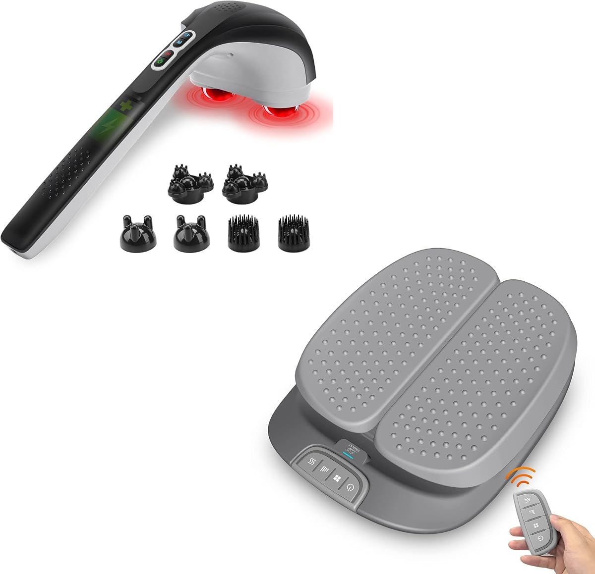 Snailax Masajeador de espalda inalámbrico de mano y masajeador de pies con vibración con paquete de calor | Masajeador de percusión de tejido profundo, masajeador de mano recargable y masajeador de pies con velocidad de vibración ajustable