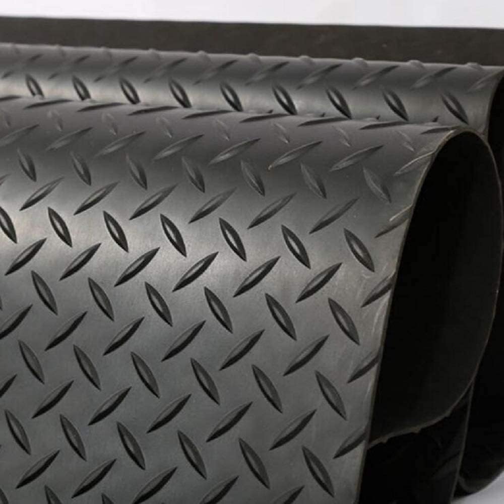 tonchean Rubber Garage Floor Mat 16.5Ft x3.3Ft Garage Flooring Roll Diamond Plate Pattern 1/8in Thick Rubber Flooring Rolls Non-Slip Garage Mats for Floor Under Car, Workshop, Black