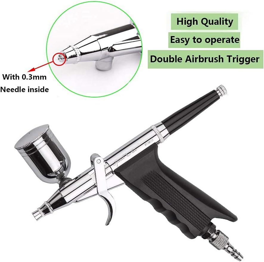 Uouteo Airbrush Trigger Kit Airbrush Gun with 2pcs 0.3mm Needles,Nozzles, Air Hose+0.2mm, 0.3mm, 0.5mm Airbrush Nozzle and Airbrush Needles Replacement Parts