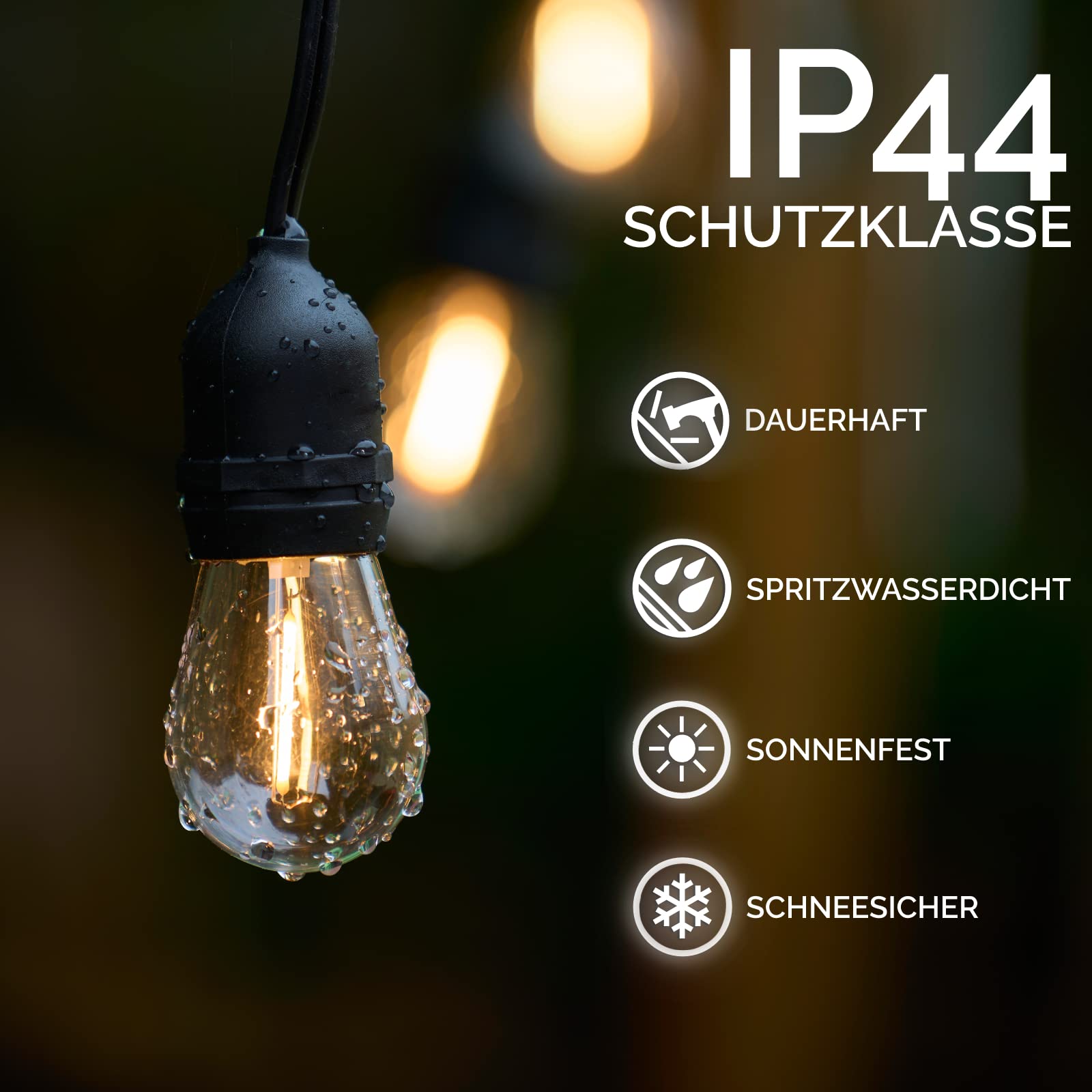 Lumiled Lichterkette Außen 15 Meter mit 30 E27 LED 1W Glühbirne ST45 Warmweiß 2700K 230V Birnen für Garten Biergarten Party Hochzeit Dekoration Terrasse Weihnachten verlängerbar mit Strom