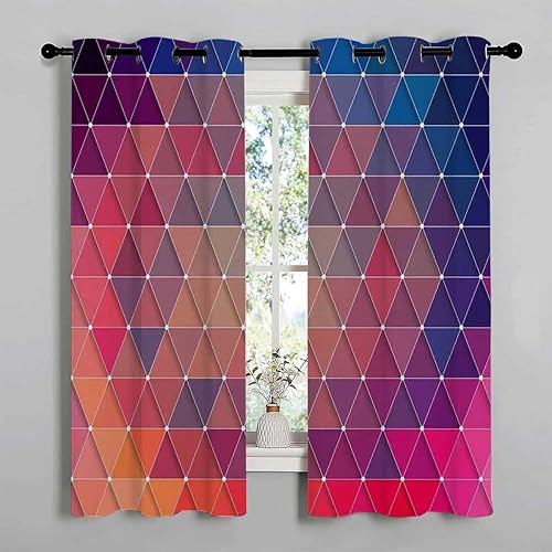 Boho Curtains Blackout Colorful Mosaic Decor Retro Geometric Divisor De Habitaciones Cortinas para Ventanas De Cuarto 55Inch Width by 72Inch