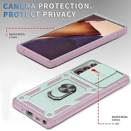 Miniatura 2 de Funda para Samsung Galaxy Note 20 Ultra con cubierta deslizante para cámara, ranura para tarjeta, soporte de anillo a prueba de golpes, grado