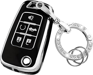 for Chevy Key Fob Cover with Keychain,Premium TPU Full Protection Key Case Shell for Chevrolet Equinox Camaro Cruze Malibu Impala Spark Sonic GMC Buick Terrain Encore Allure Regal (Black)