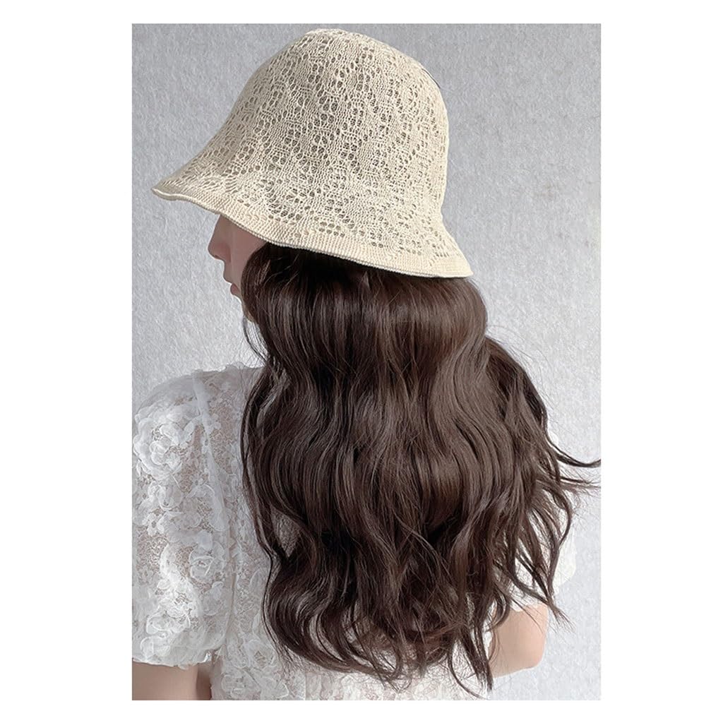 GSOUL Hat with Hair Women's Wig Cap, Brown And Black, Wavy, Natural Looking Synthetic Heat-resistant Fiber, Suitable For Daily Party Use
