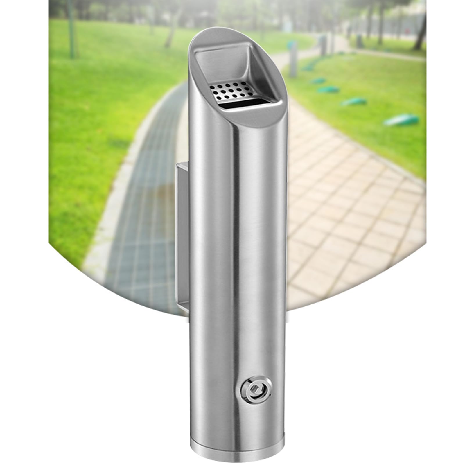 wall-mounted ashtray, Lockable Wall Mounted Metal Ashtray Commercial Cigarette Disposal Tower Stainless Steel Hanging(28 * 8cm)