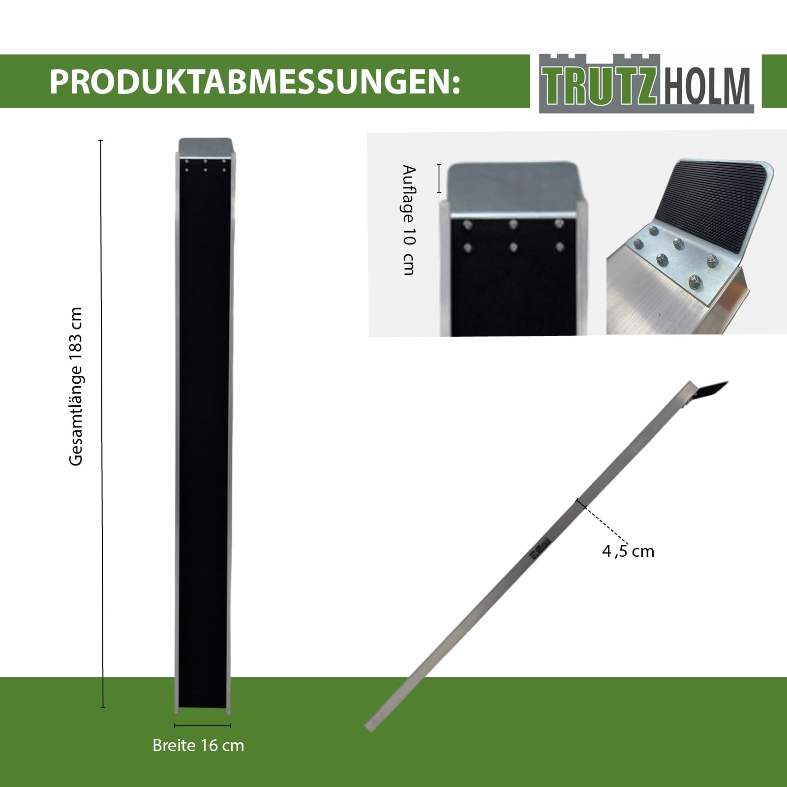 TRUTZHOLM 1x Auffahrschiene Aluminium Gesamtlänge 183 cm Tragkraft 50 kg Anti-Rutsch Beschichtung Auffahrrampe starr für E-Bike kleine Mofas Fahrrad Verladerampe Faharradrampe E-Bikerampe leicht