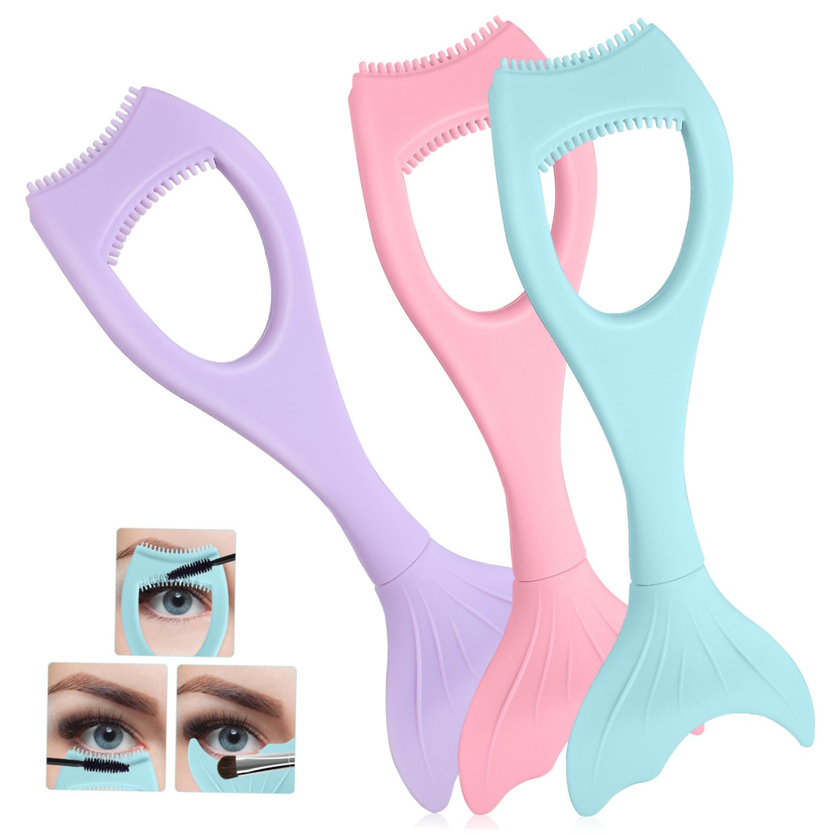 GANAZONO 3Pcs Eyelash Mascara Shield Applicator Mermaid Design Flexible Eye Makeup Guard Comb Tool for Tidy Lashes Smudge Prevention Professional Cosmetic Tools
