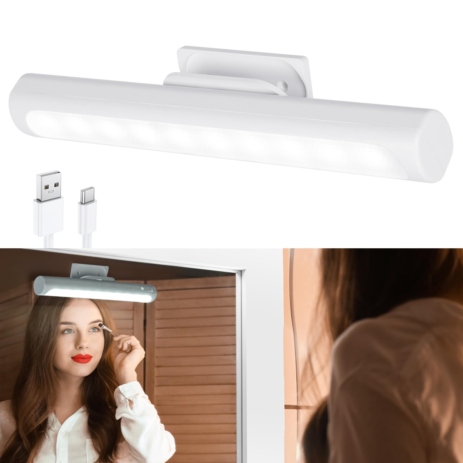 HOTUT Sans Fil Miroir Coiffeuse Led Pour Miroir, Rechargeable Lumières de Maquillage, Autocollant Lumière Coiffeuse Pivotant, avec Contrôle Tactile, pour Maquillage, Salle de Bain