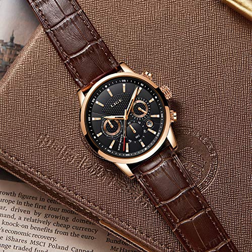 Lige Men's Watches Fashion Business Quartz Waterproof Leather Band Chronograph Date Wrist Watch #TOP2