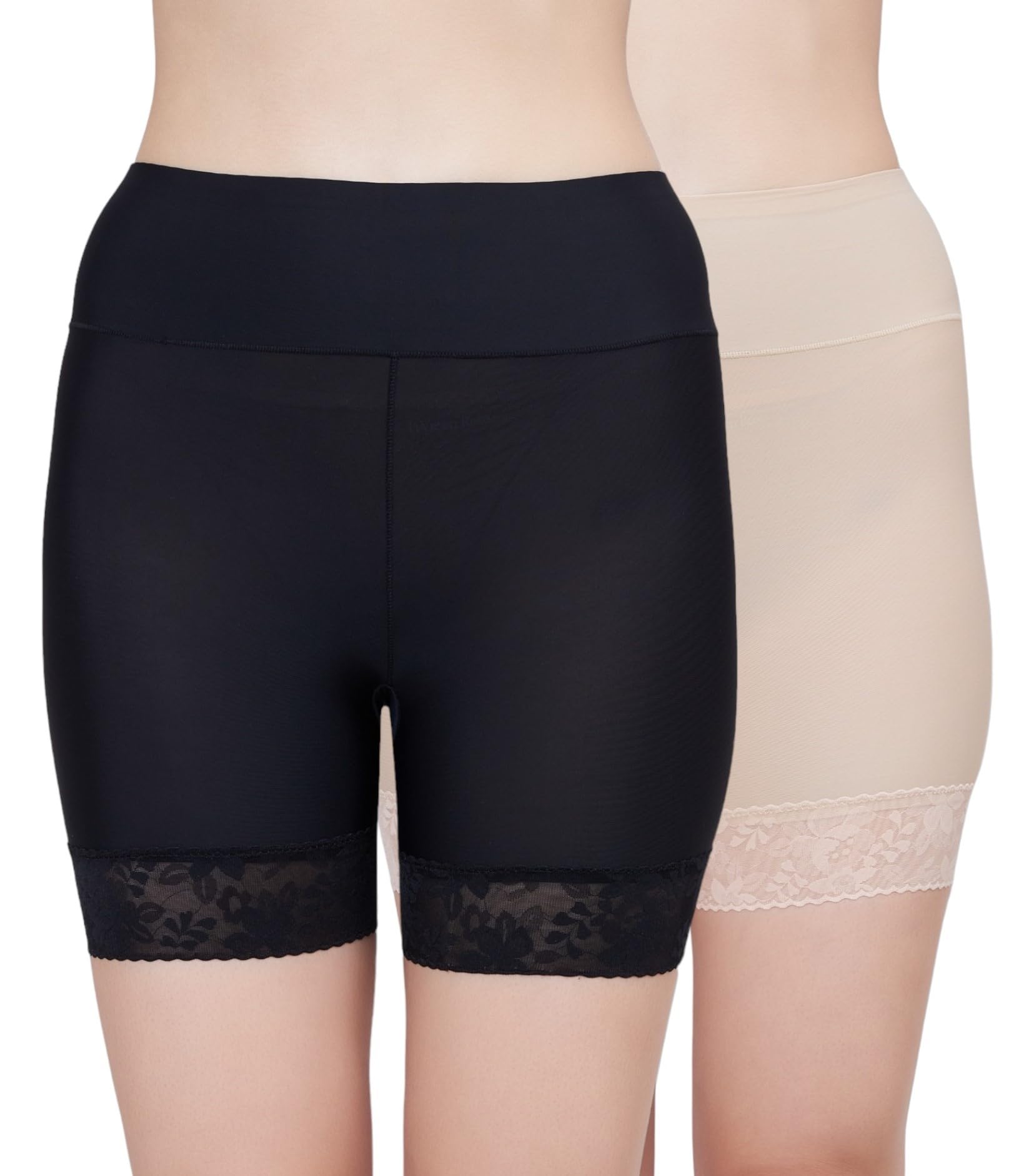 Lace Trimmed Seamless Under Dress Cycling Shorts for Women,Size S to L (Pack of 2)-image-33