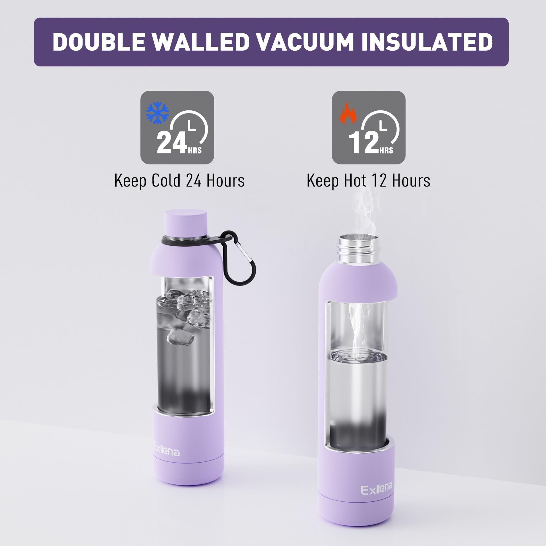Exllena Insulated Water Bottles 1l with Clip, Double Wall Vacuum Drinks Bottle Keeps Drinks Cold 24 Hrs/Hot 12 Hrs - Image 4
