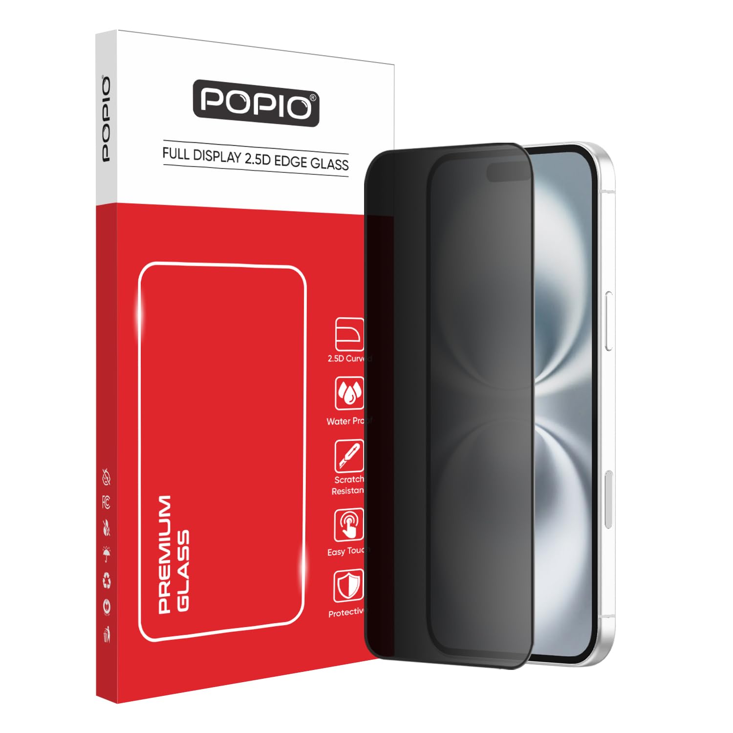 POPIO Military-Grade Privacy Screen Protector for iPhone 16 Plus – 9H Tempered Glass, Anti-Spy Protection, Scratch-Resistant, HD Clarity (1 Pack)