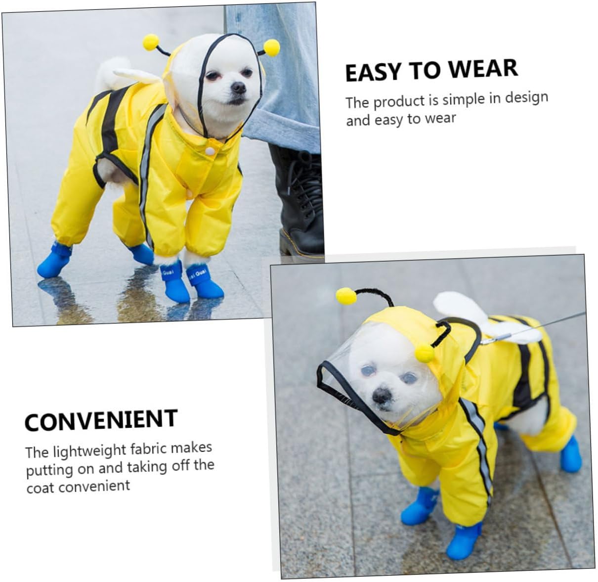 Pet Bee Shaped Raincoat Hooded Waterproof Puppy Rain Slicker Lightweight Stylish Dog Raincoat for Small to Medium Dogs Outdoor Use