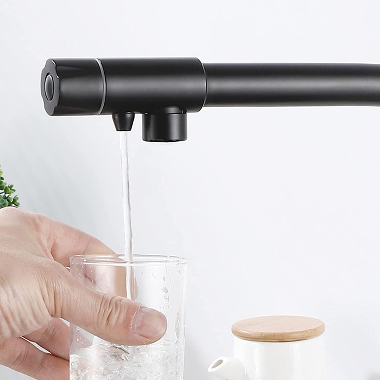 Grifo de cocina de 3 vías con rotación de 360°, grifo mezclador negro cepillado para sistema de ósmosis inversa, instalación de ventana delantera, diseño duradero y elegante 3 en 1