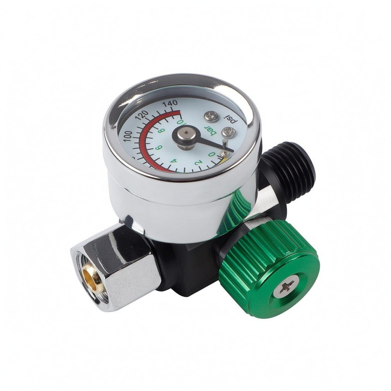 Analog Display Spray Pressure Gauge Chrome Bezel Spray Regulator Bar and Psi Scale Pressure Regulator Gauge Colored Arc-Shaped Markings, Green-image-12