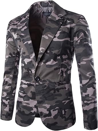 Mens Military Camouflage Suit Outdoor Notched Lapel Sport Jacket Classic Fit Camo Blazer Coat Jacket Tops