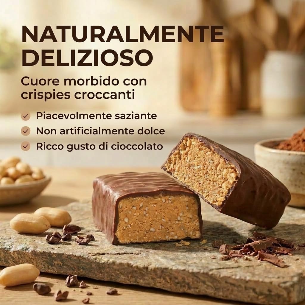 Barretta al Collagene | Barretta ad alto contenuto proteico Cioccolato alla Arachide 12x55g - Barretta ad alto contenuto proteico + senza olio di palma (Arachide)