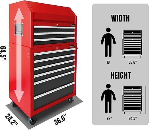 Miniatura 2 de GSTANDARD Combo de 9 cajones de 36 pulgadas, acero de calibre 20-22, perfecto para organizar tu garaje, almacén o taller de herramientas de alta