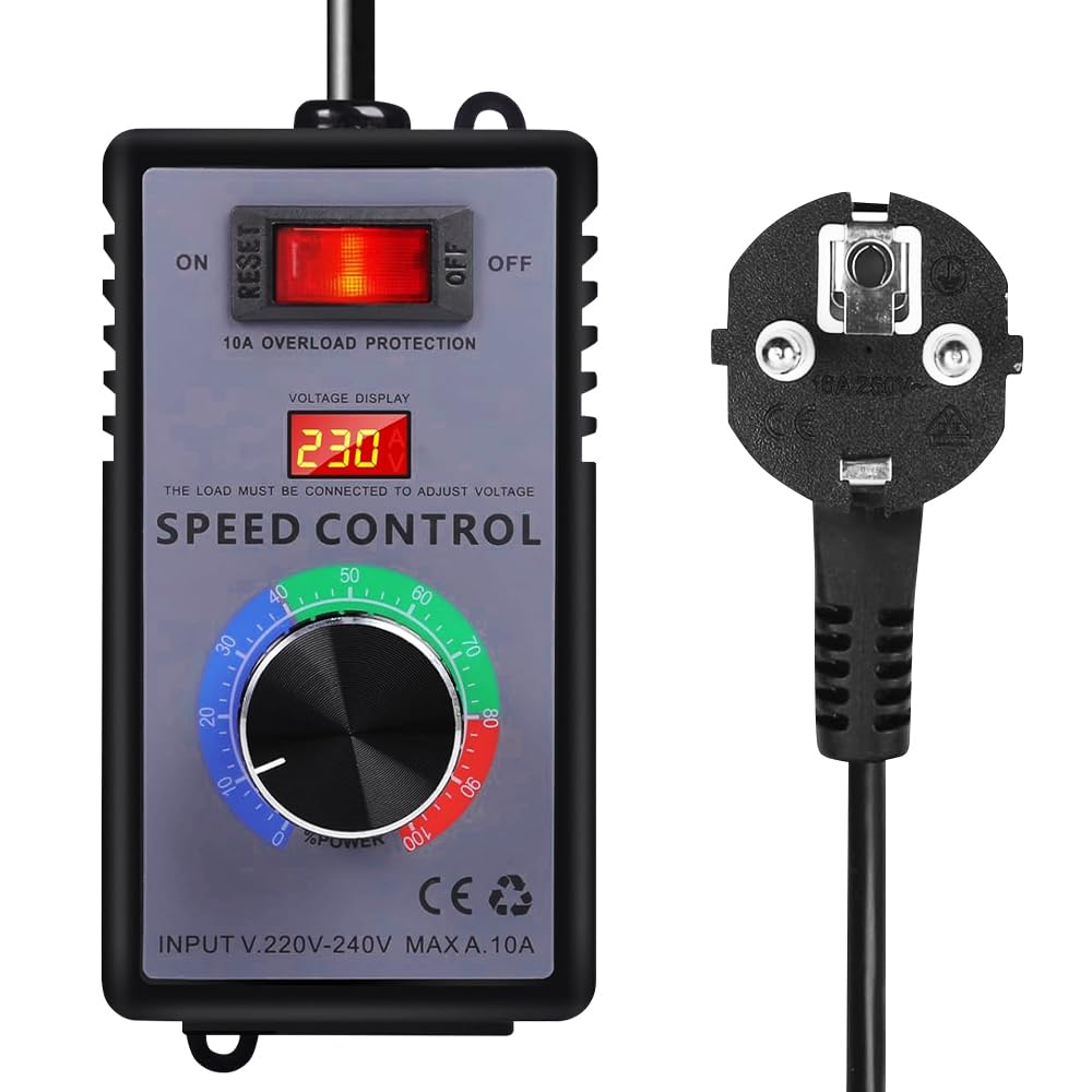 Drehzahlregler,Drehzahlregler Motor AC 230v 10A 4000W Motor Spannungsregler mit Drehknopf Elektronischer Frequenzumrichter Temperatur Drehzahlregler für Winkelschleifer,Bläser,Handbohrer,Kreissägen