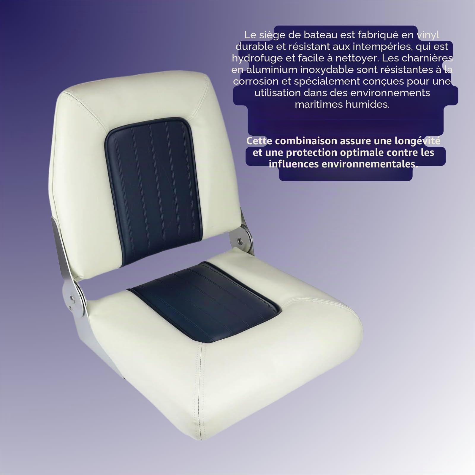 ALLPA Siège de bateau pliant Coach Premium | Chaise résistante aux intempéries et imperméable pour bateaux et pêcheurs - Blanc bleu