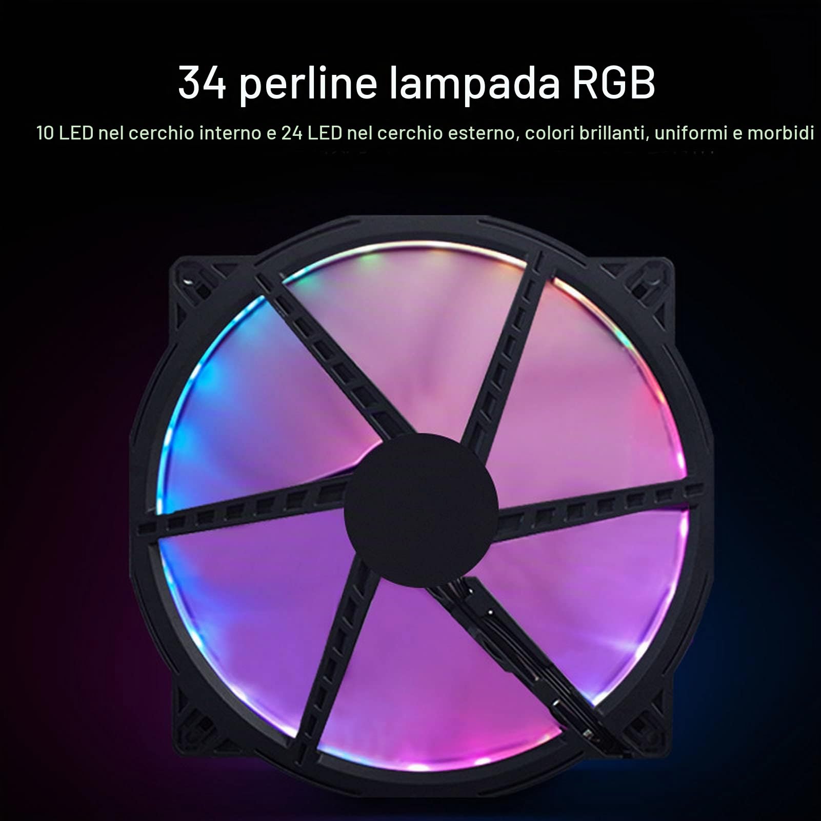 Ventole per Case, 200 Mm Grandi Cuscinetti Idraulici Ventole Volume D'aria ARGB Effetto Luce Silenzioso a Basso Rumore 4PIN PWM+5V ARGB Clicca per Collegare Ventola per Case del Computer 12V