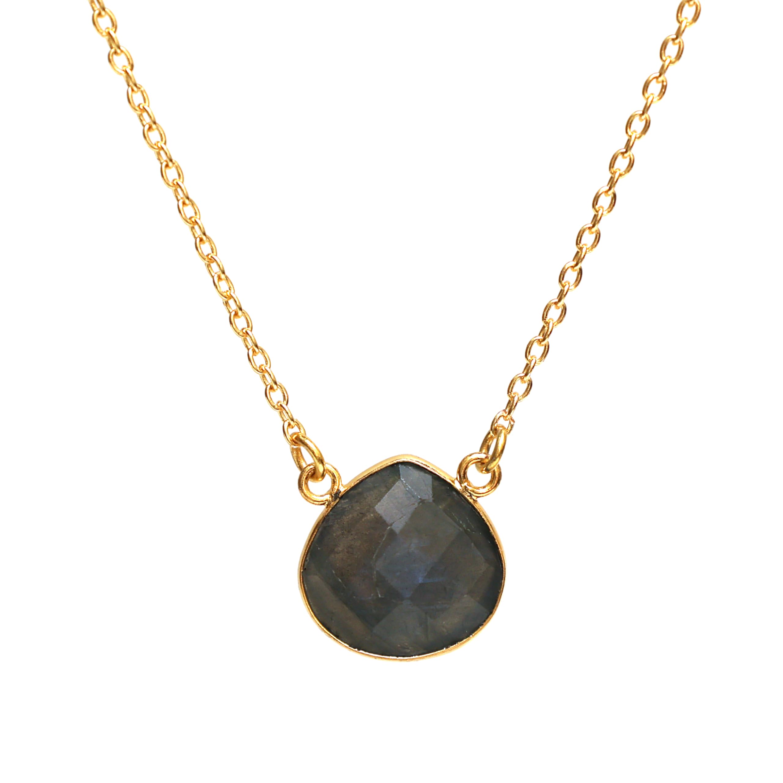 Gempires Multi Labradorite Teardrop Crystal Pendant Necklace Dainty Bezel Pear Gemstone Drop Jewelry with 18 Inch Gold Plated Hypoallergenic Adjustable Chain Gifts for Mom