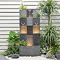 Bumilgar 45.3 Inch Garden Water Fountains Outdoor for Garden, Patio, Backyard, Deck, Porch and Home Art Decor, 3 Tiers Modern Cascading Outdoor Waterfall Fountain with Lights