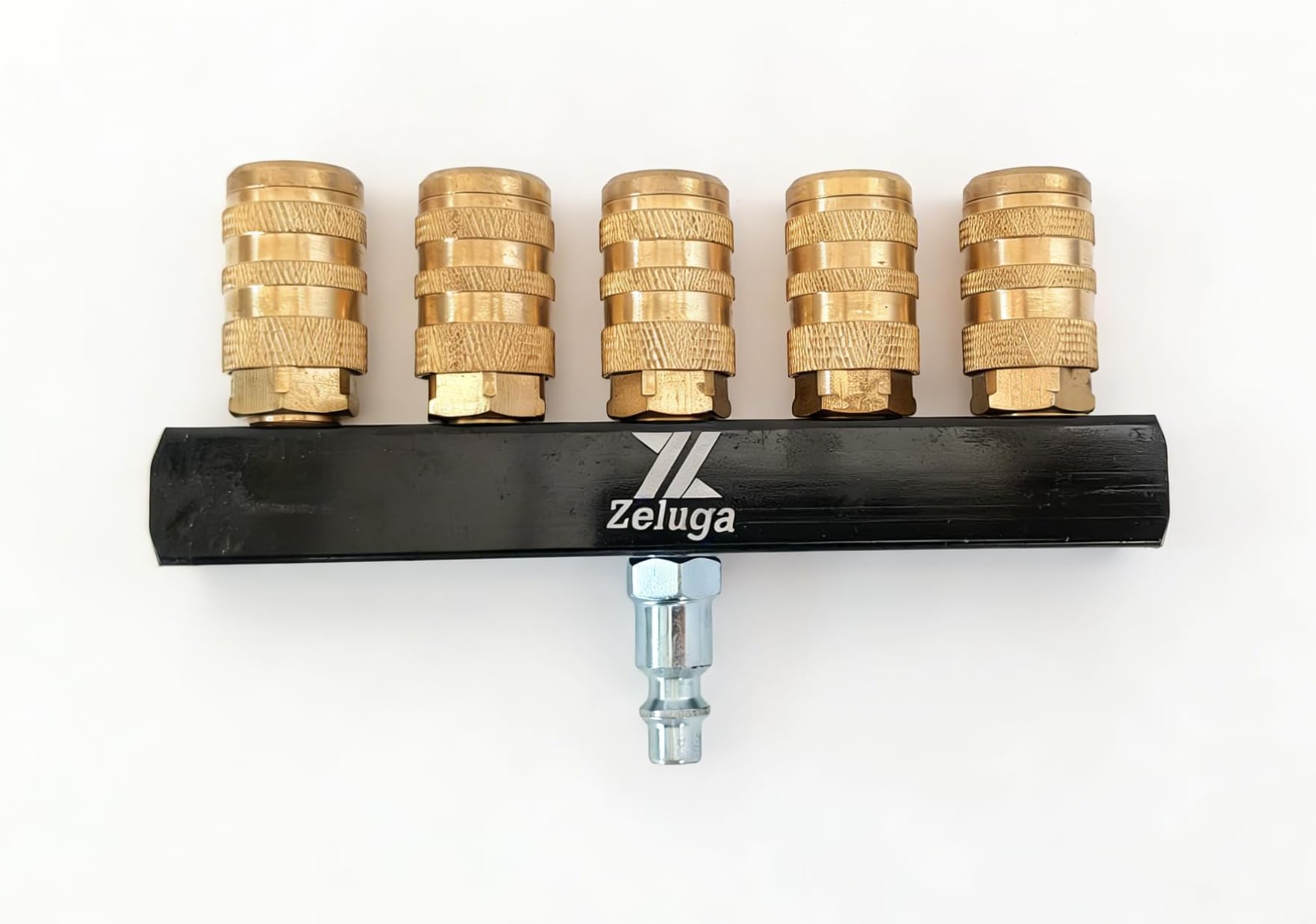 22-140 5-Way Air Manifold with 1/4" NPT Quick Connect Coupler, Industrial Pneumatic Air Splitter, Heavy Duty Aluminum Air Hose Connector with Brass 5-Way Fitting for Air Compressor Accessories
