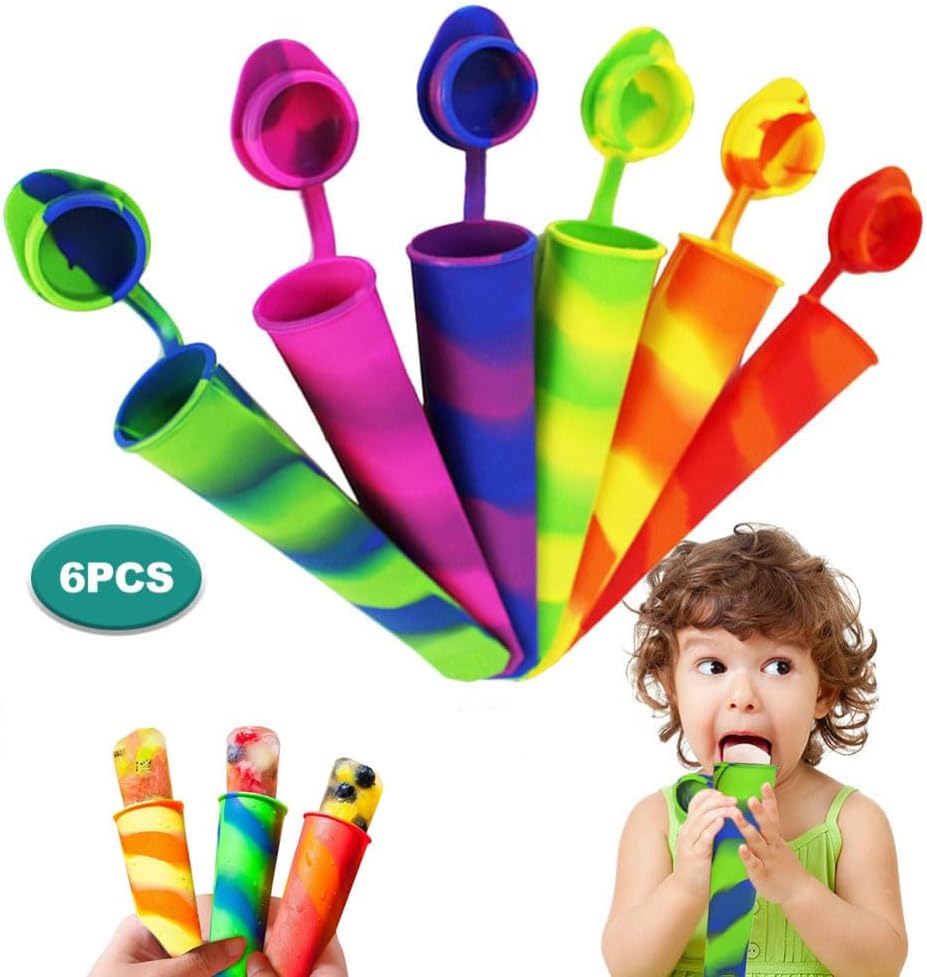 TopHomer 6 Pieces Ice Pop Molds, BPA Free Reusable Popsicle Mold with Lid, Mixed Color, Popsicle Maker Molds for Fruits Yogurt Snacks, Easy to Clean
