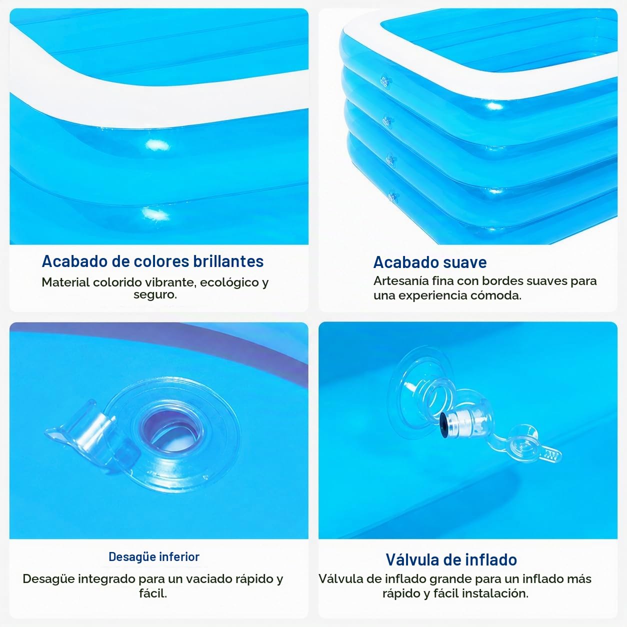 Piscina inflable rectangular gigante para jardín, 3,18 x 1,8 x 0,75 m, piscina duradera y fácil de inflar para todas las edades