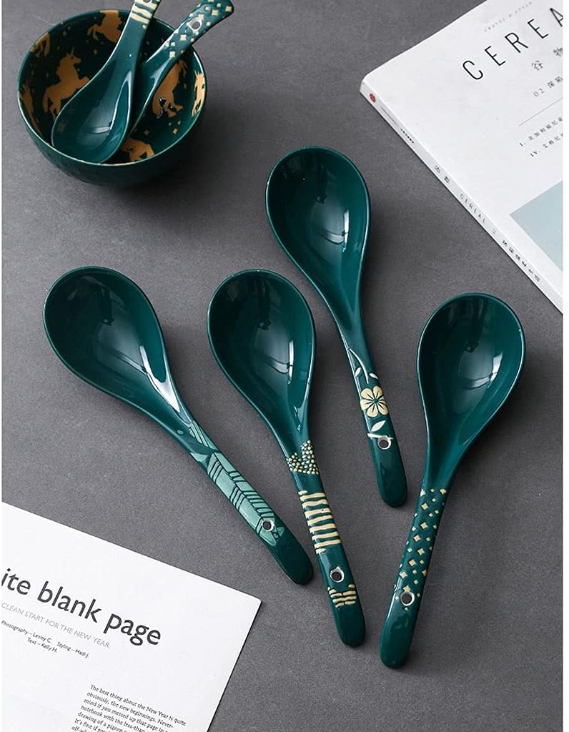 Tea Spoons Household Large Spoon for Rice Spoon Black Long Handle Spoon Ceramic Spoon Large Porridge Spoon 2 Pieces Ice Tea Spoons (Color : E) (B)
