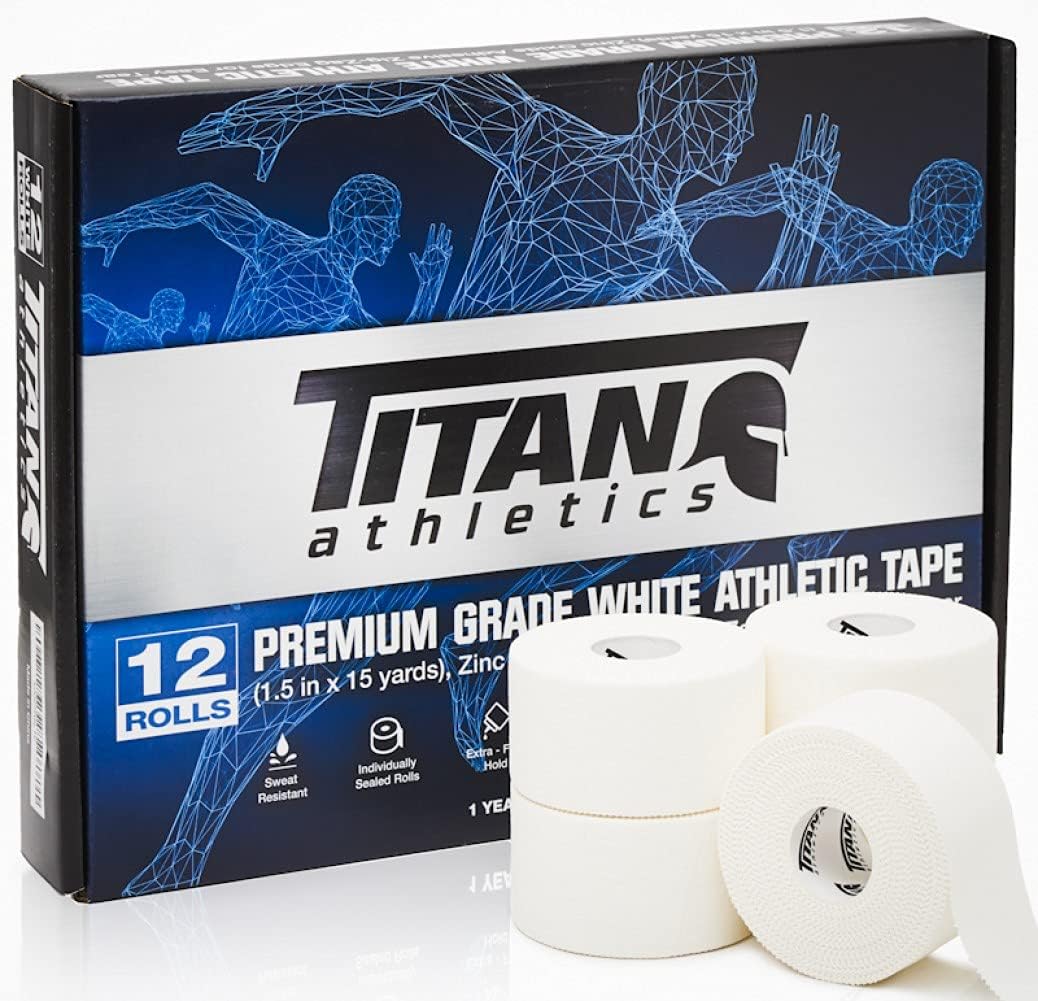 Titan Athletics - 12 Pack of Premium Quality White Athletic Tape/Sports Tape - 1 1/2 Inch x 45 Feet Per Roll - 100 Percent Cotton with Zinc Oxide - Easy Tear Zig Zag Design and No Sticky Residue : Health & Household