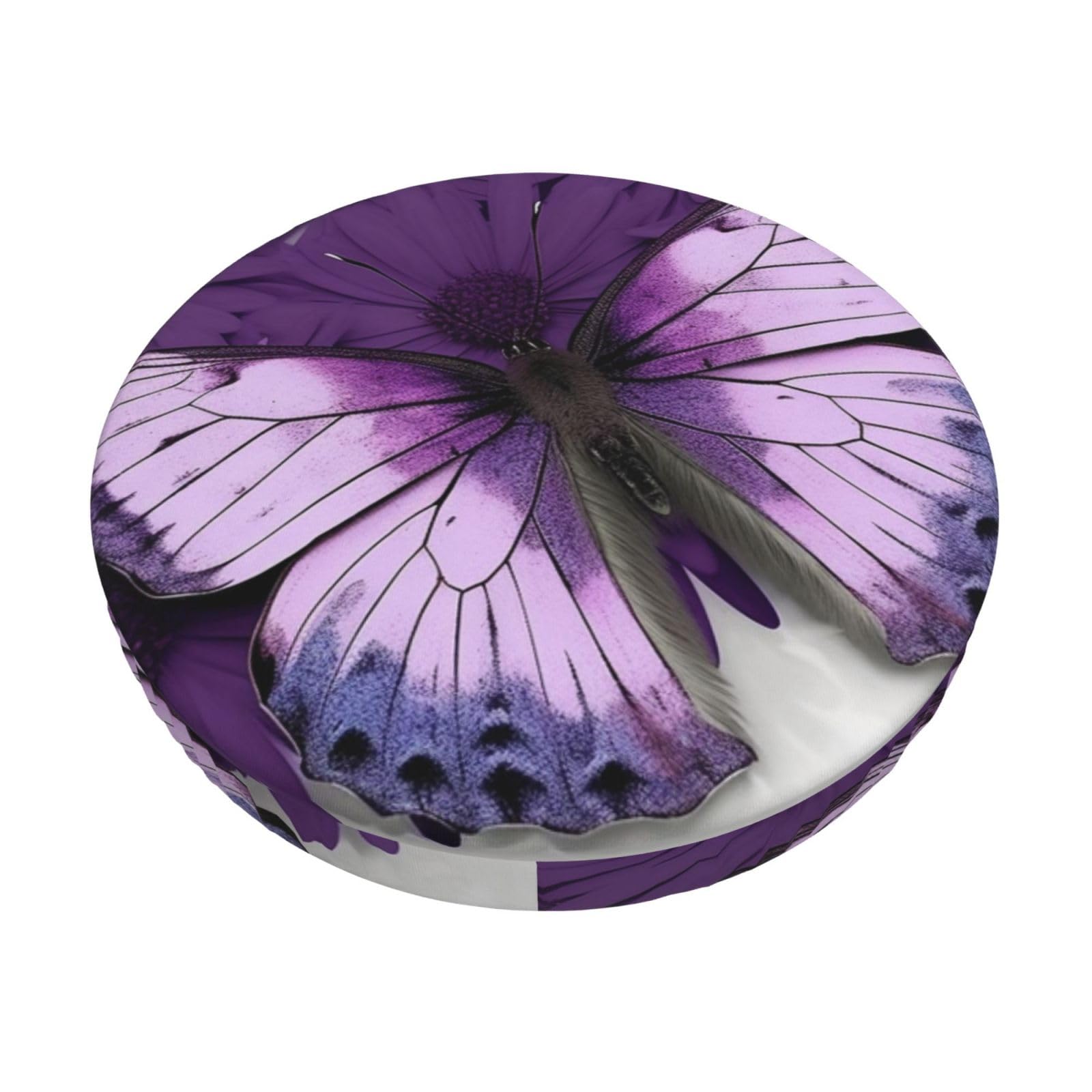 FodPand Beautiful Butterfly Stool Covers Round 14 inch, Stretch Round Bar Stool Seat Covers Washable Dustproof Stool Cushion Slipcover Soft Velvet Bar Chair Covers with Elastic Band