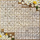 100 Pcs Stencils for Painting on Wood Reusable Stencil Crafts Drawing Templates Holiday Wall Paper for DIY Scrapbook Home 2 x 2 Inch(Flower, Plants)