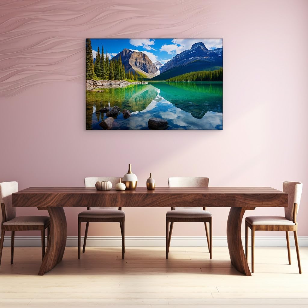 Canvas for Living room. Whispers of Serenity: A Portrait of Nature's Calm in Turquoise and Evergreen, 27 x 18 inch Canvas Wall Art - Contemporary Masterpieces - Modern Home Decor