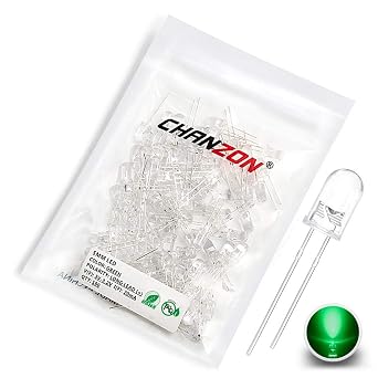 CHANZON 100 pcs 5mm Green LED Diode LightsDC 3V 20mA | Clear Round Transparent Bright Lighting Bulb Lamps Electronics Components Indicator Light Emitting Diodes DIY PCB Arduino
