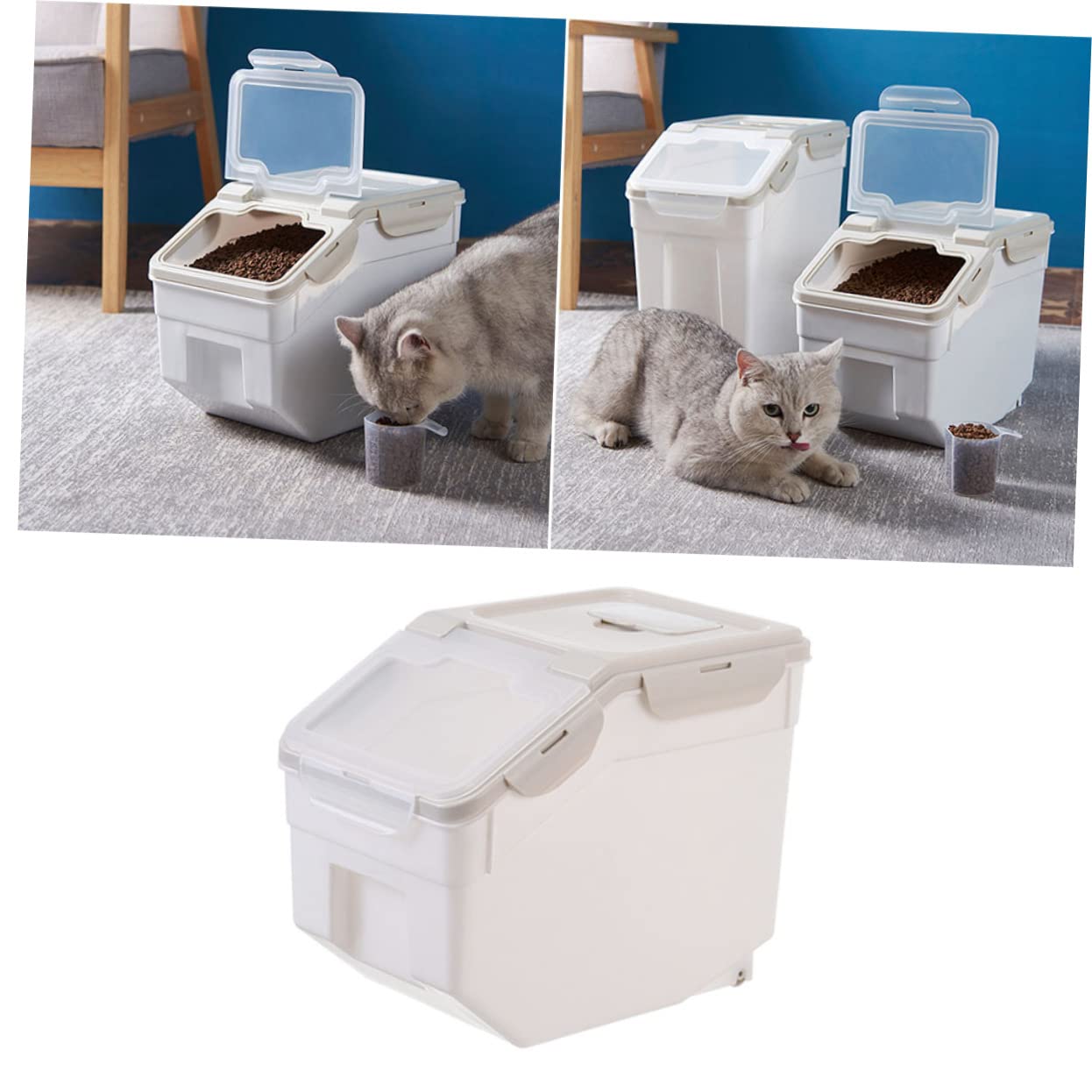 Abaodam Moisture Pet Food Storage Container Durable Dog Food Holder with Snap Tight Lid Wheels for Mobility Includes Measuring Cup for Indoor Outdoor Use Beige