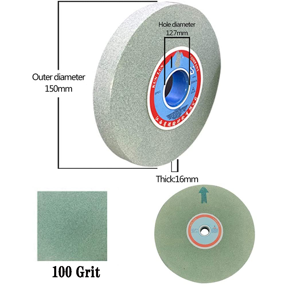Muela abrasiva de Banco Rueda abrasiva Verde de carburo silicio for Amoladora Banco, Grano 46-120, 150mm x 12,7mm 16mm(100 Grit)