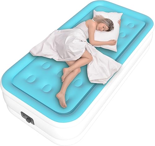Vista 9 de Colchón de aire Twin con bomba integrada, cama de aire inflable individual con bolsa de almacenamiento portátil, adecuado para el hogar e invitados