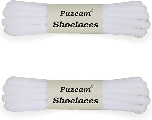 Puzeam Lacets Chaussures 6 mm Ovales de Sport [2 Paires] Blanc 120cm - 2