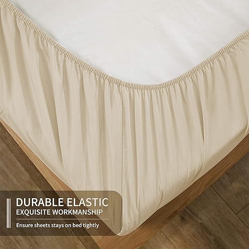 Miniatura 4 de EaseHome - Juego de sábanas color beige de tamaño Queen, bolsillo profundo para colchón de 21 pulgadas, 4 piezas, colección de sábanas y fundas de
